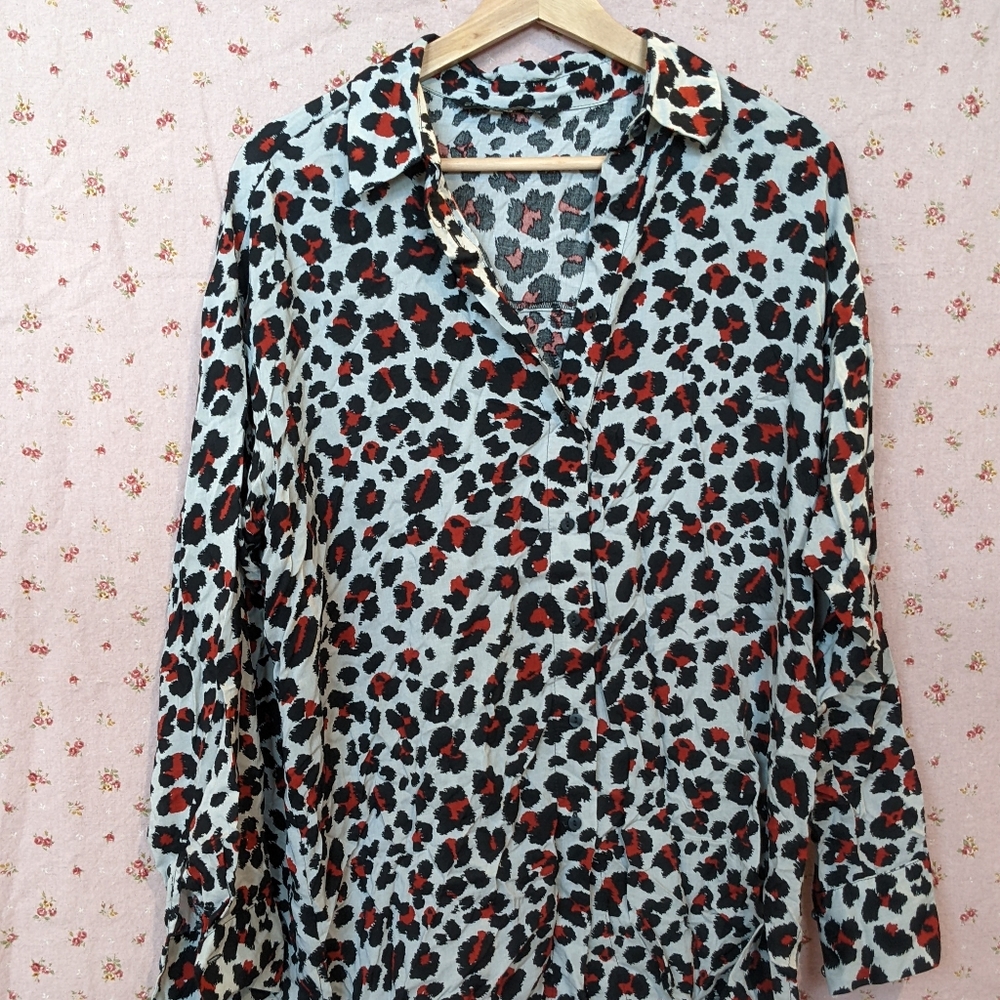Zara leopard print button down blouse